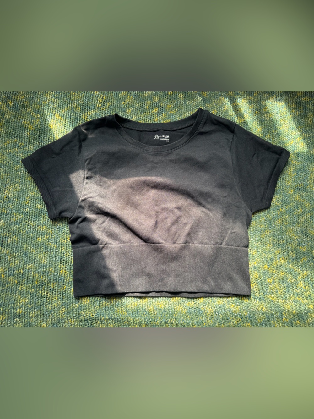 aerie Black Cropped Short Sleeve Tee